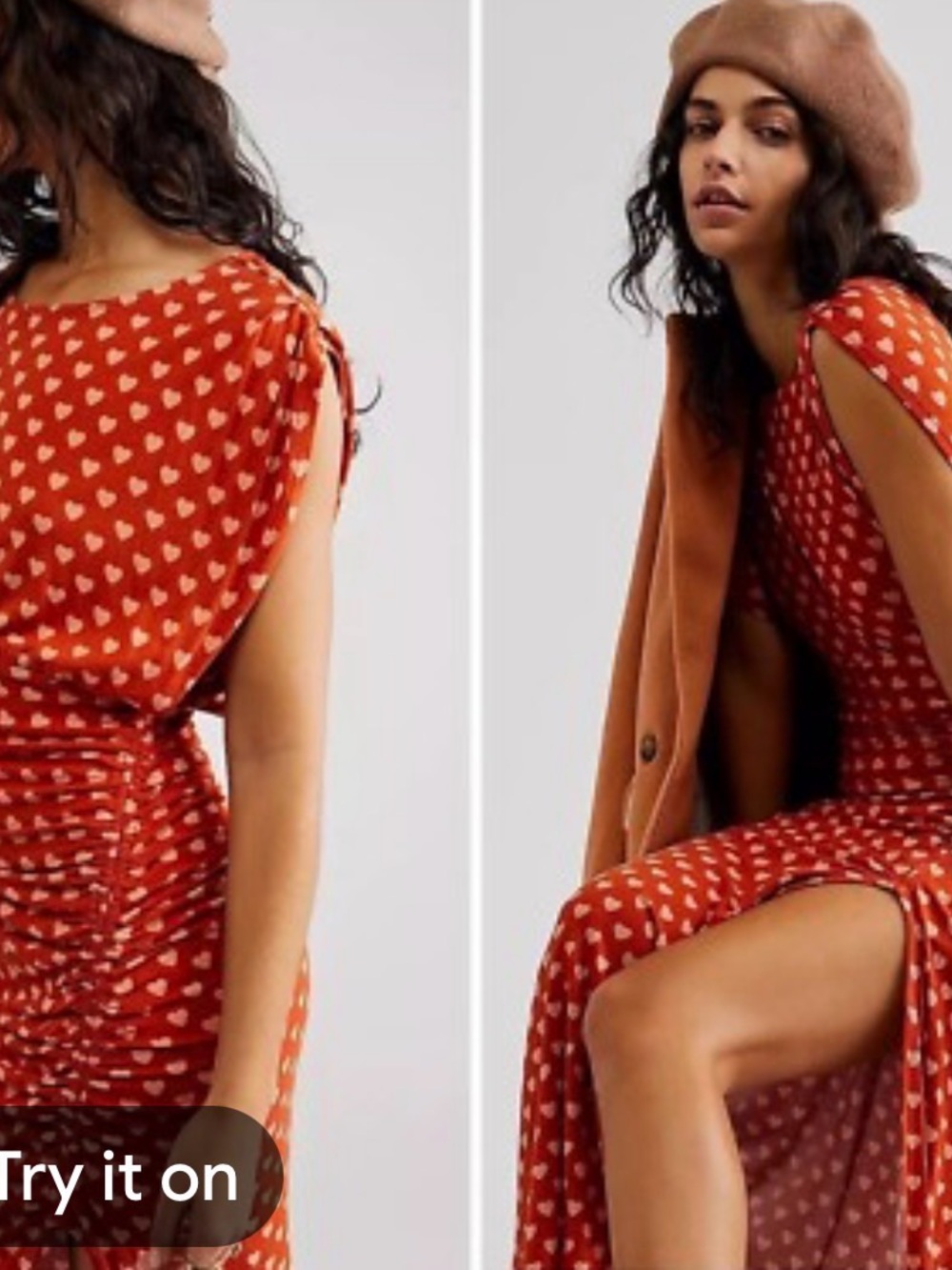 Free People Red Heart-Print High-Low Maxi Dress